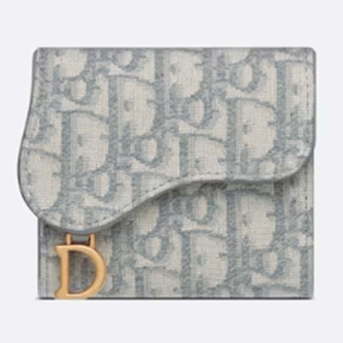 Dior Unisex CD Saddle Lotus Wallet Gray Dior Oblique Jacquard