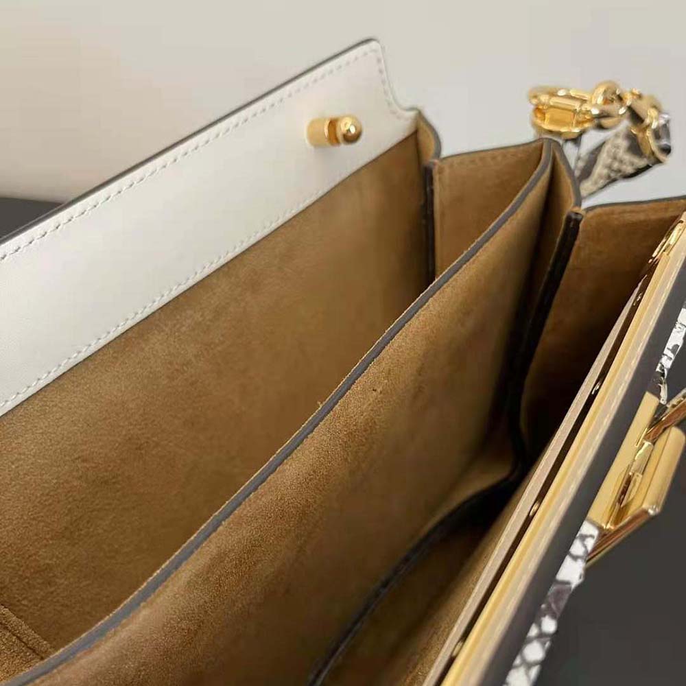 Fendi Women Touch White Leather Bag with Metal FF Clasp