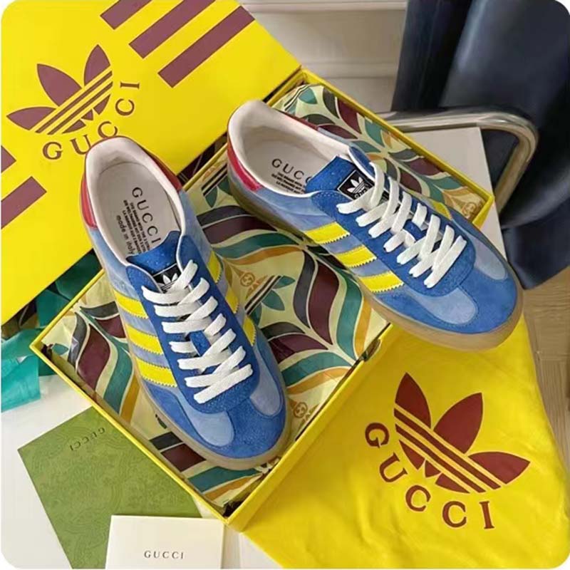 Gucci Unisex Adidas x Gucci Gazelle Sneaker Light Blue Suede Trefoil Embossed
