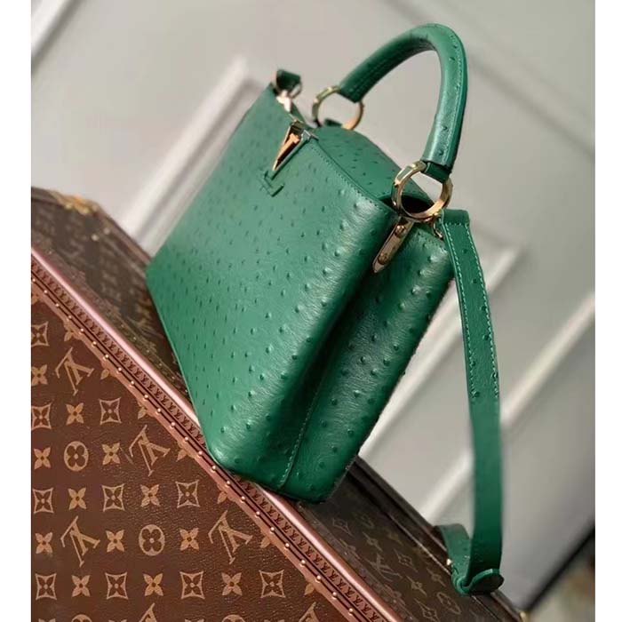 Louis Vuitton LV Women Capucines BB Menthe Mint Ostrich Leather Monogram Flower