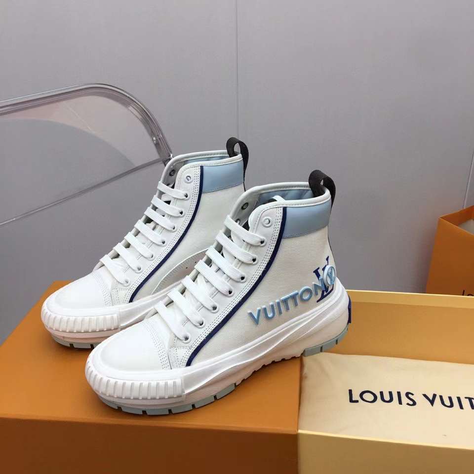 Louis Vuitton Unisex LV Squad Sneaker Boot Blue Canvas Rubber Outsole Circle