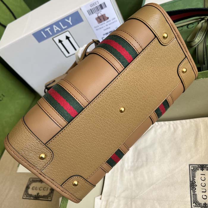 Gucci Unisex Small Canvas Top Handle Bag Double G Light Brown Smooth Leather