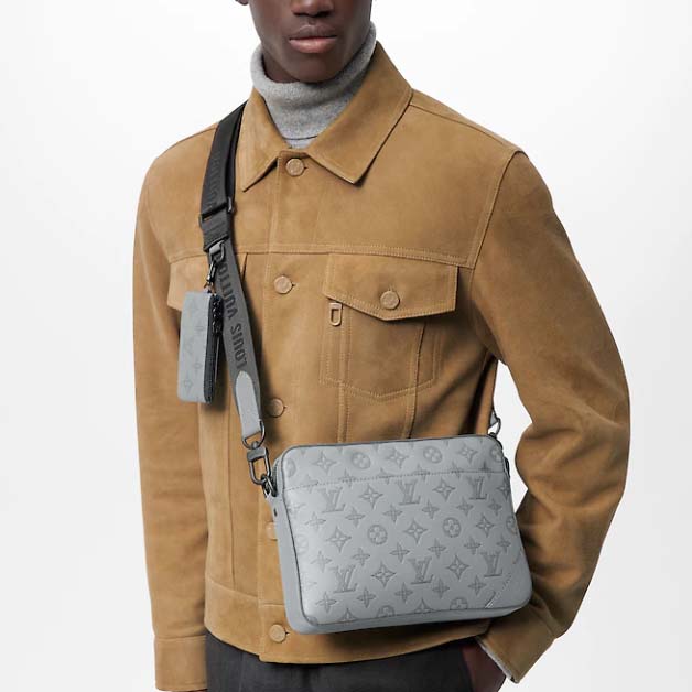 Louis Vuitton LV Unisex Duo Messenger Anthracite Gray Monogram Shadow Calf Leather