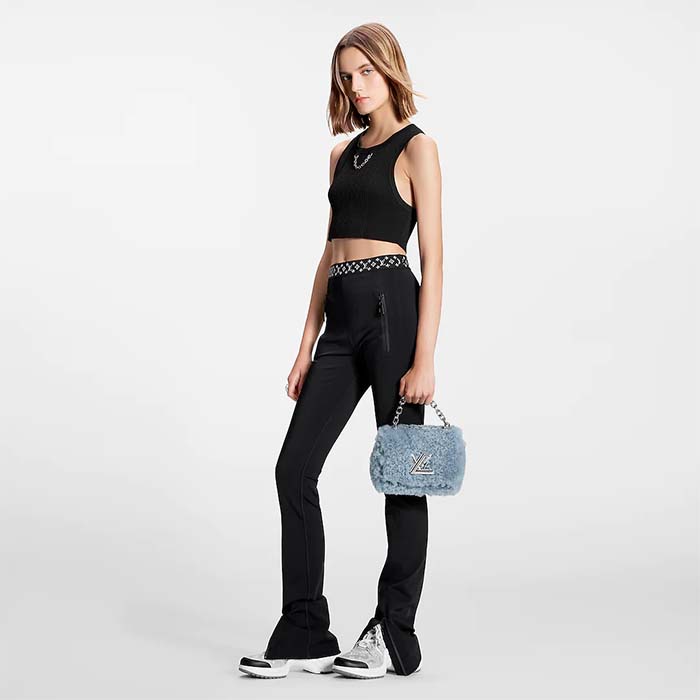 Louis Vuitton LV Women Twist MM Handbag Jean Blue Shearling Smooth Calfskin Leather