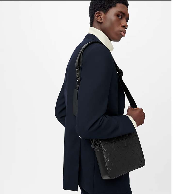 Louis Vuitton LV Unisex Duo Messenger Black Monogram Shadow Calf Leather