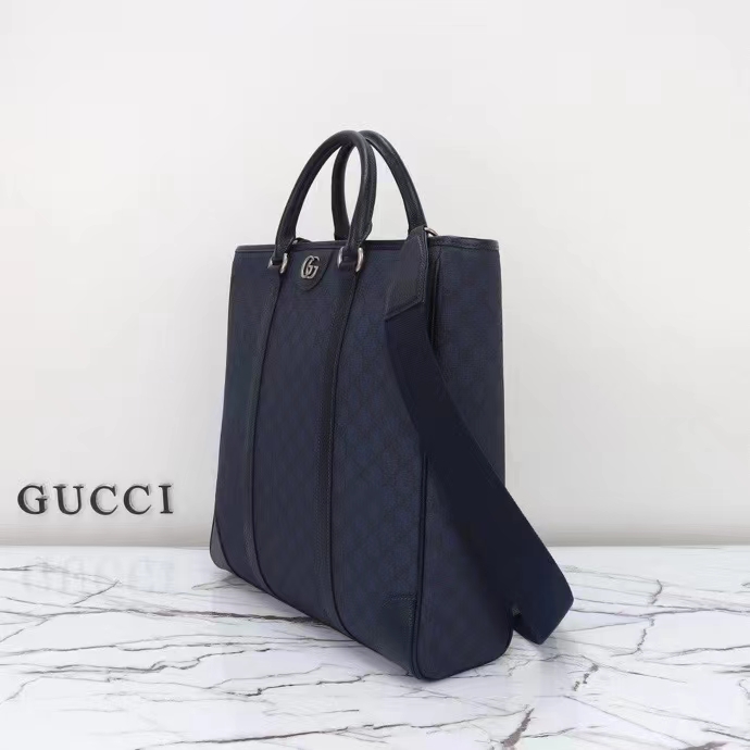 Gucci GG Unisex Ophidia Medium Tote Bag Blue Black GG Supreme Tender Canvas