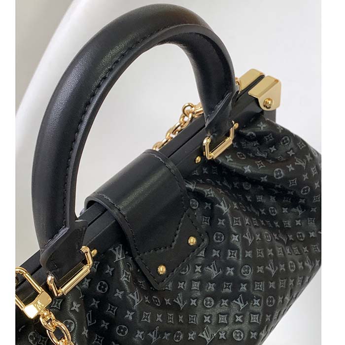 Louis Vuitton LV Women Monogram Clutch Black Calfskin Leather S-Lock