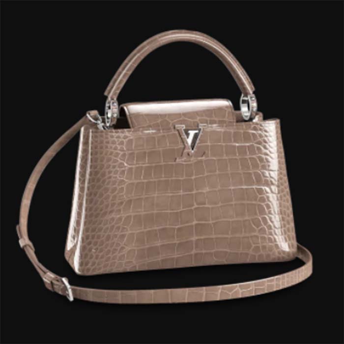 Louis Vuitton LV Women Capucines MM Handbag Grey Crocodilien Brillant Savoir Faire