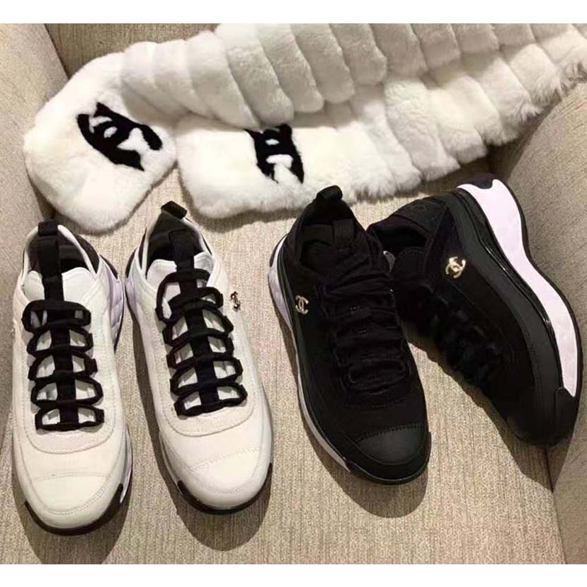 Chanel Women Sneakers in Velvet Calfskin & Mixed Fibers 1 cm Heel-Beige