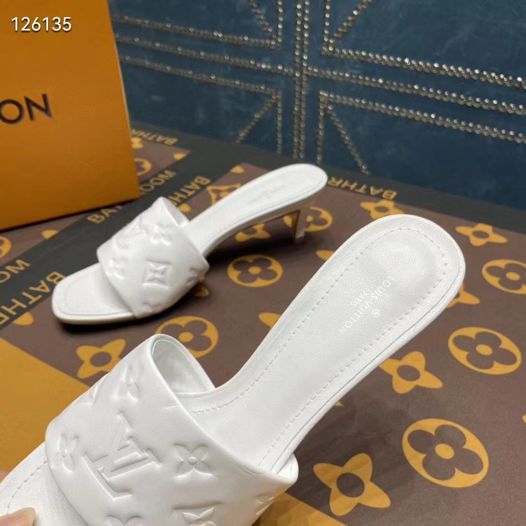 Louis Vuitton LV Women Revival Mule White Monogram Embossed Lambskin 5.5 cm Heel