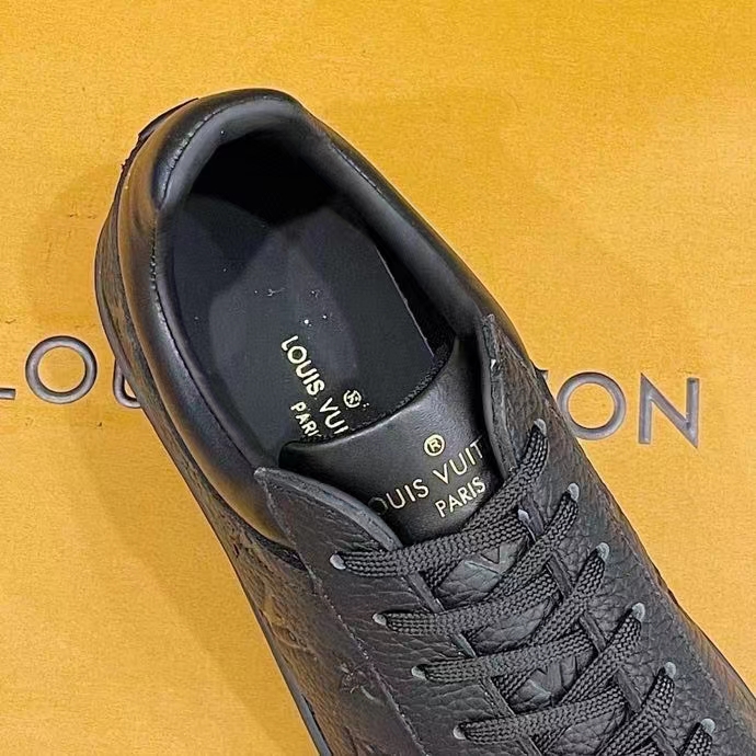 Louis Vuitton LV Unisex Luxembourg Sneaker Monogram Embossed Grained Calf Leather Black Rubber