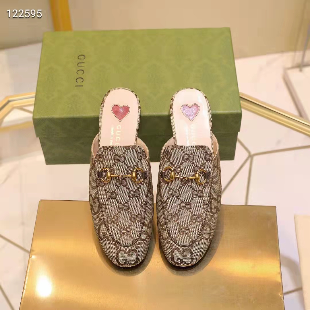 Gucci Unisex Jumbo GG Princetown Slipper Camel Ebony Jumbo GG Canvas