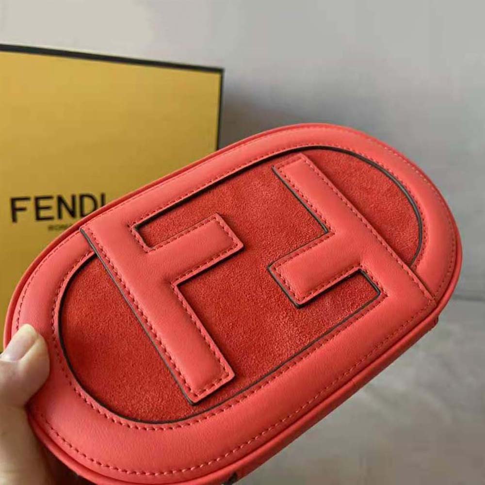 Fendi Women Mini Camera Case Red Leather and Suede Mini-Bag