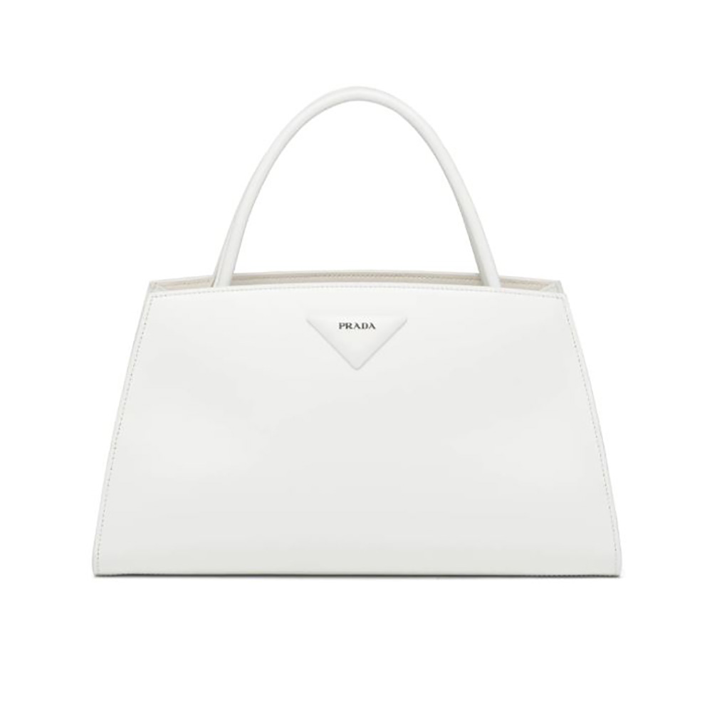 Prada Women Brushed Leather Handbag-White