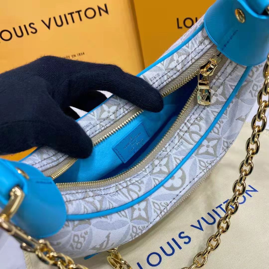 Louis Vuitton LV Women Loop Ecru Blue Since 1854 Jacquard Textile Cowhide Leather