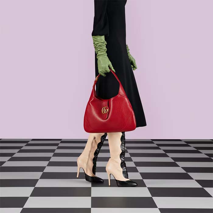 Gucci Women GG Aphrodite Medium Shoulder Bag Red Soft Leather Double G