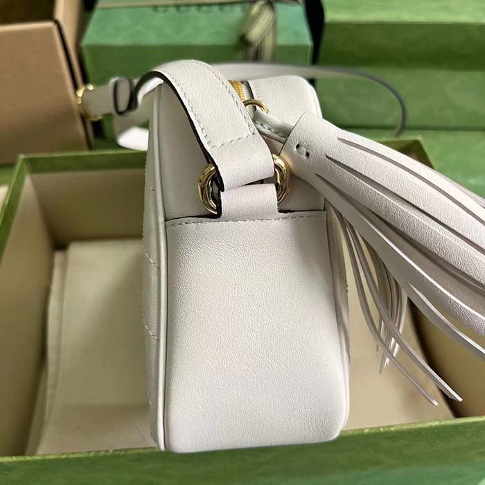 Gucci Women GG Blondie Small Shoulder Bag White Leather Round Interlocking G