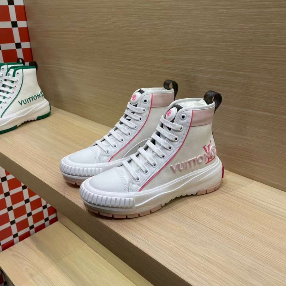 Louis Vuitton Unisex LV Squad Sneaker Boot Pink Canvas Rubber Outsole Circle