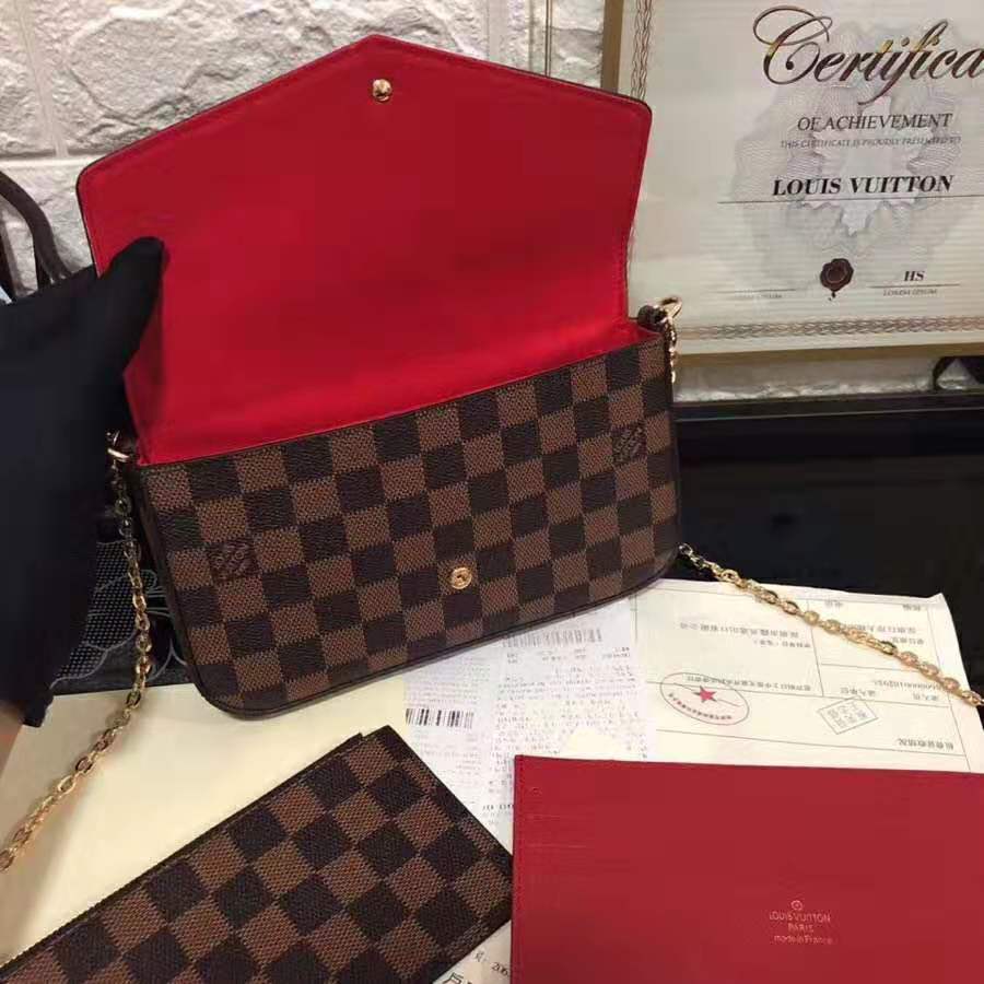 Louis Vuitton LV Women Félicie Pochette in Damier Ebene Coated Canvas-Brown