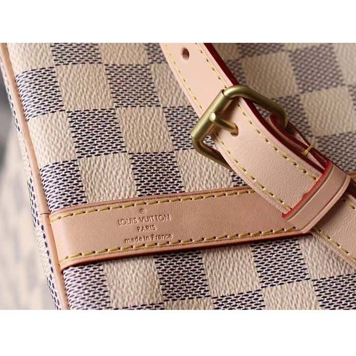 Louis Vuitton LV Unisex Speedy 30 Damier Azur Coated Canvas Natural Cowhide Leather