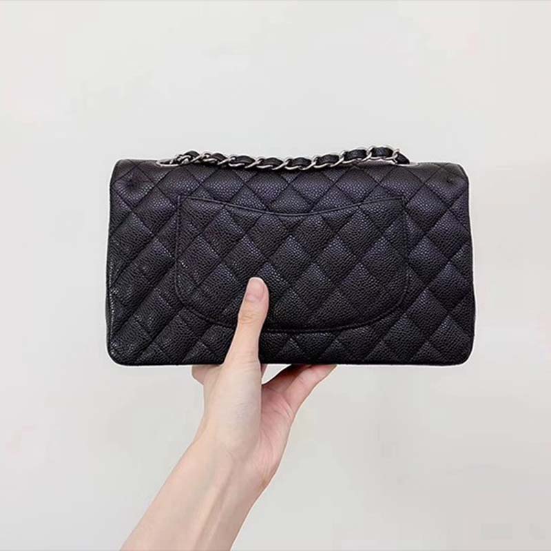 Chanel Women CF Flap Bag in Diamond Pattern Calfskin Leather-Black