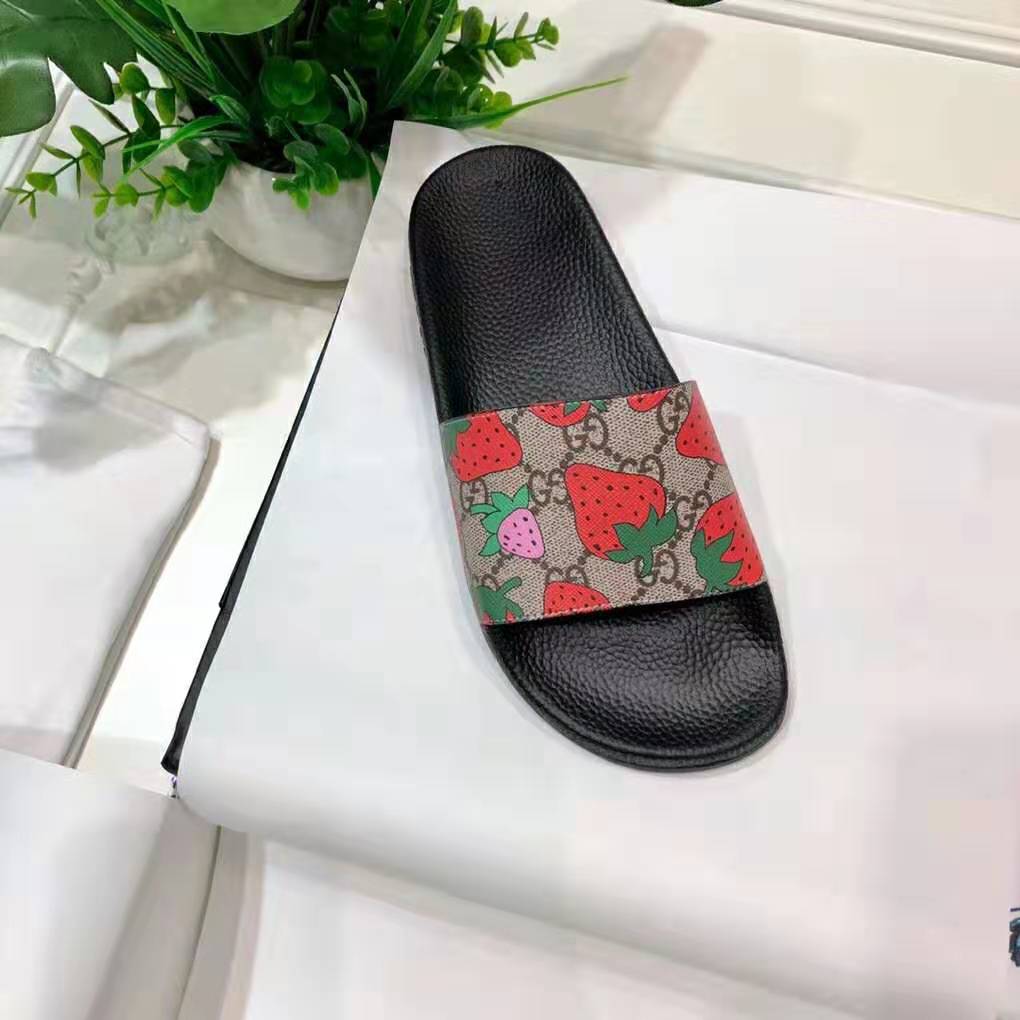 Gucci Women GG Gucci Strawberry Slide Sandal-Red