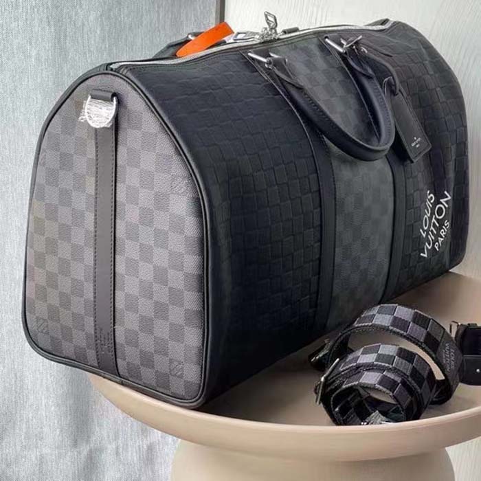 Louis Vuitton LV Unisex Keepall Bandoulière 50 Travel Bag Black Graphite Damier Infini Cowhide