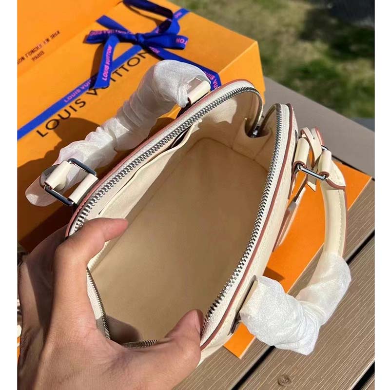 Louis Vuitton LV Women Alma BB Handbag White Epi Grained Cowhide Leather