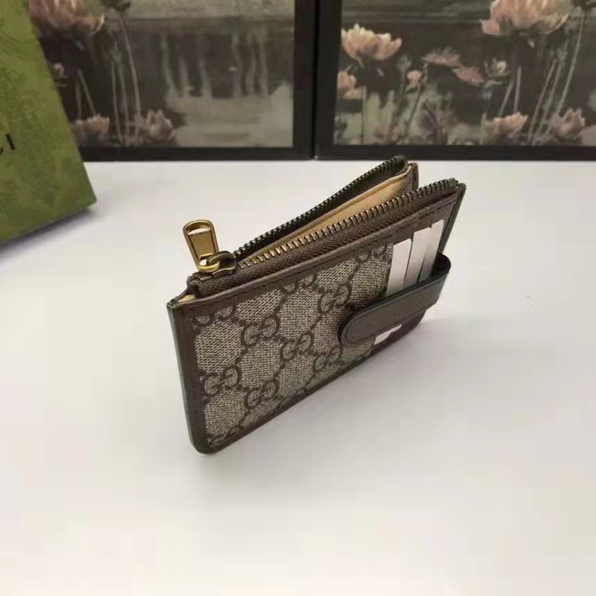 Gucci Unisex GG Ophidia Card Case Beige Ebony GG Supreme Double G