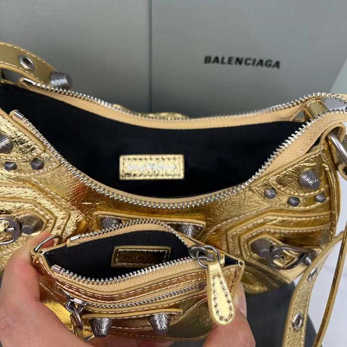 Balenciaga Women Le Cagole XS Shoulder Bag Gold Metallized Arena Lambskin