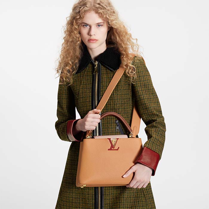 Louis Vuitton LV Women Capucines MM Handbag Beige Brown Taurillon Leather