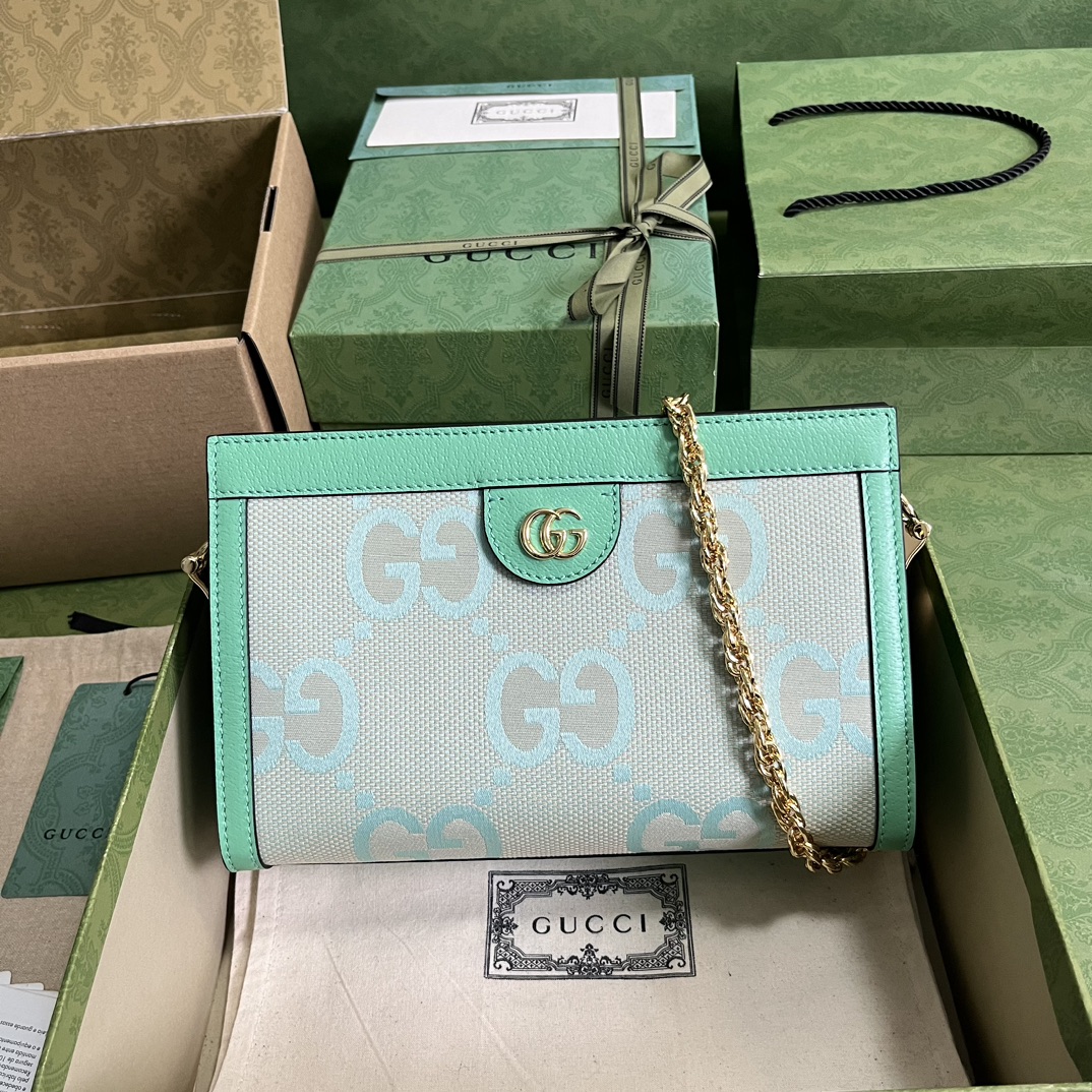 Gucci Women Ophidia Jumbo GG Small Shoulder Bag Beige Green Mint Canvas