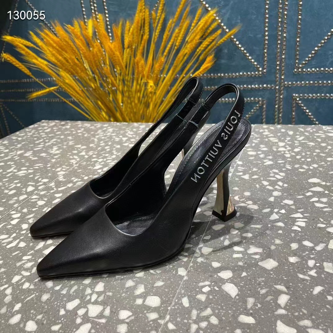 Louis Vuitton LV Women Sparkle Slingback Pump Black Calf Leather Elasticized 9.5 Cm Heel