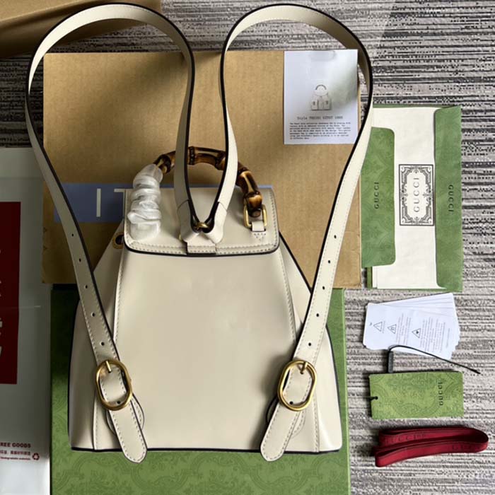 Gucci Unisex GG Bamboo Small Backpack White Leather Bamboo Handle