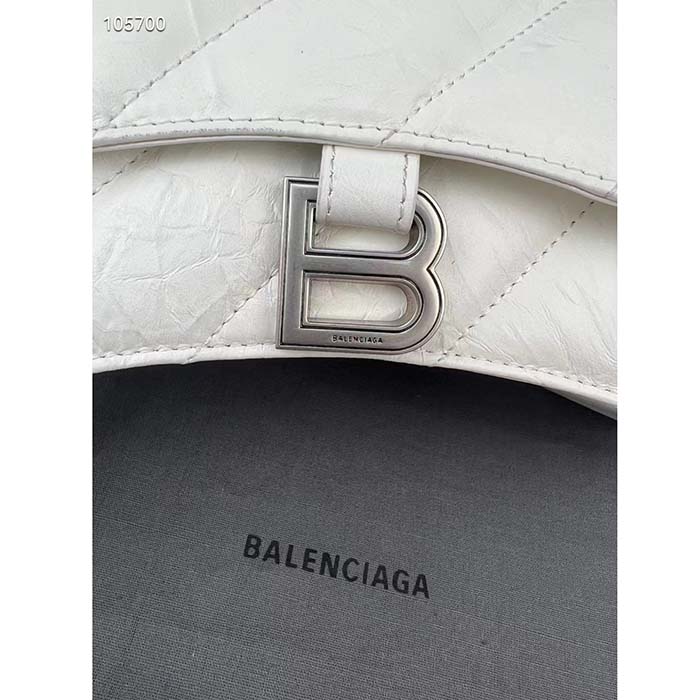 Balenciaga Women Crush Small Chain Bag Quilted White Crushed Calfskin Aged-Silver Hardware