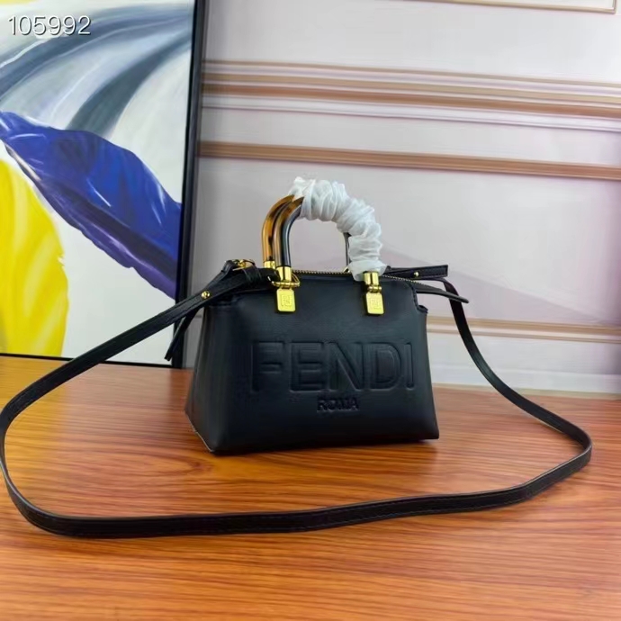 Fendi Women FF By The Way Mini Small Black Leather Boston Bag