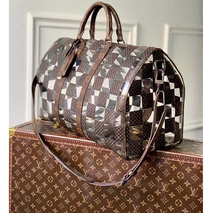Louis Vuitton LV Unisex Keepall Bandoulière 50 Travel Bag Monogram Chess Coated Canvas PVC