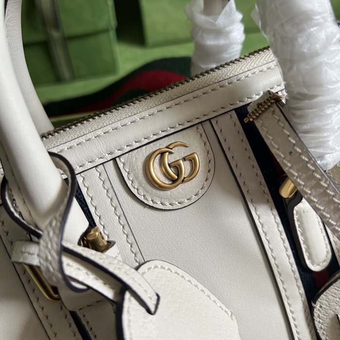 Gucci Unisex GG Mini Top Handle Bag Double G White Smooth Leather