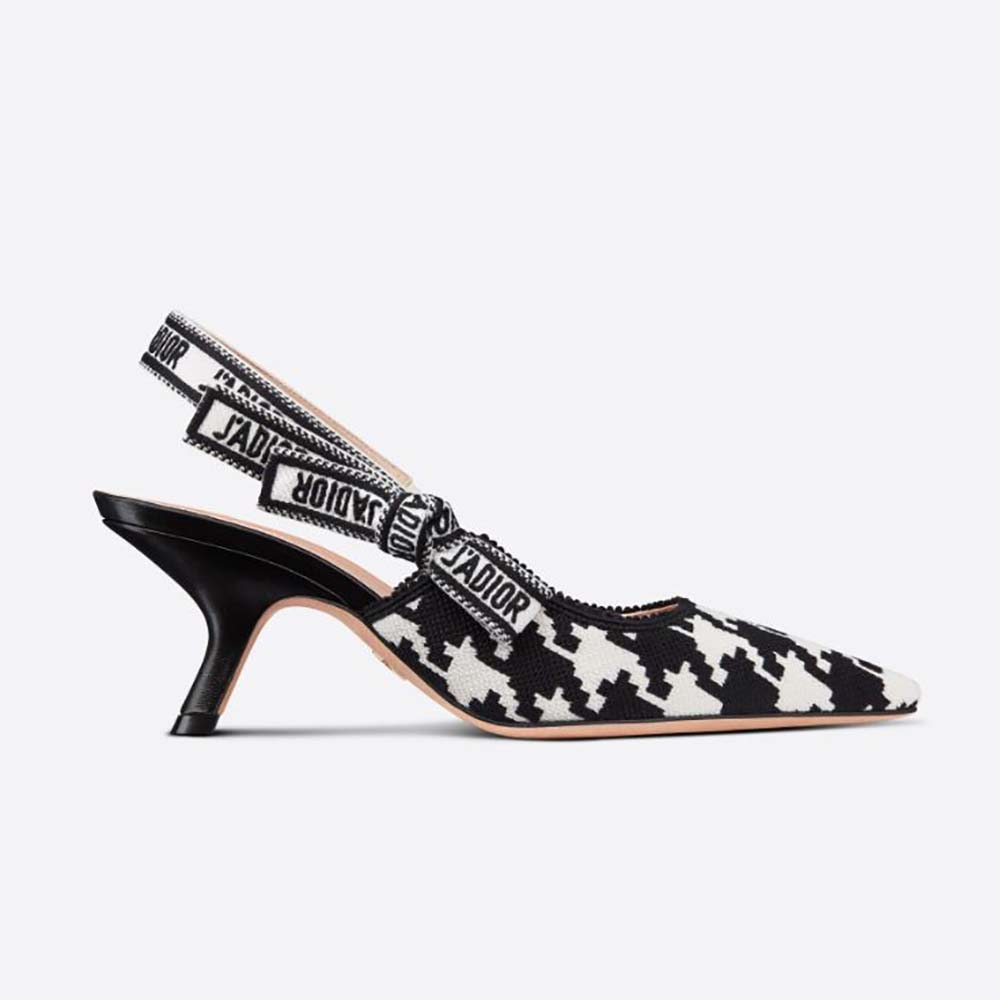 Dior Women J’Adior Slingback Pump Black and White Cotton Embroidery