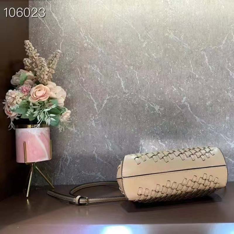 Fendi Women FF First Small Bag Beige Braided Leather Bag