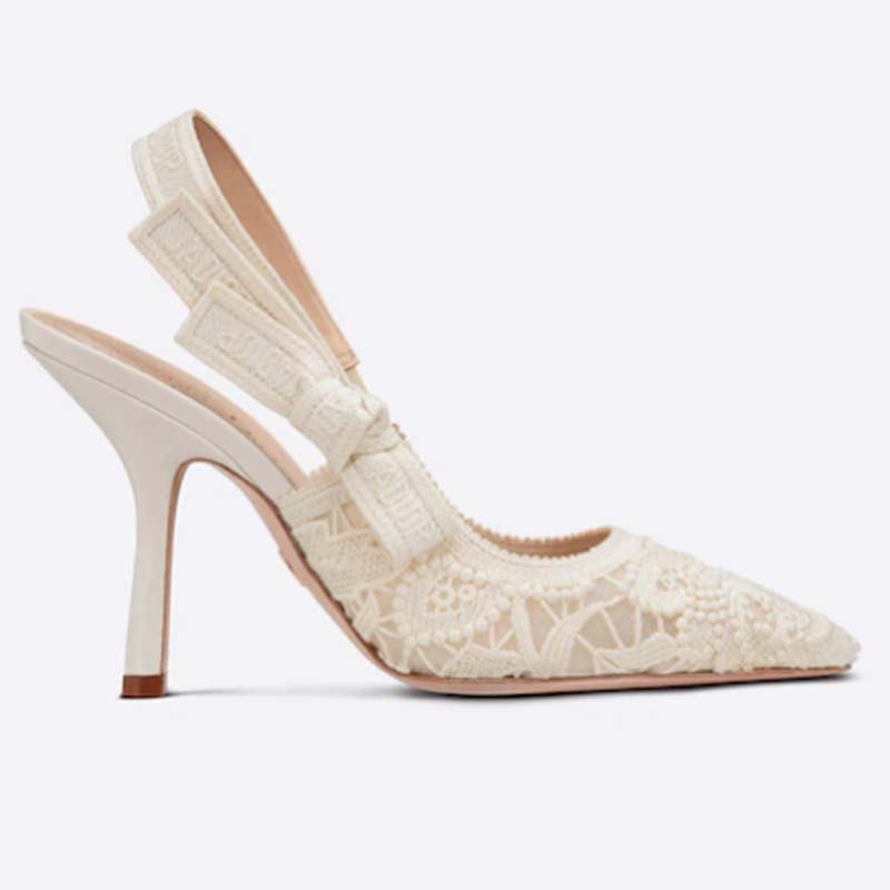 Dior Women J’Adior Slingback Pump White Macramé Embroidered Cotton