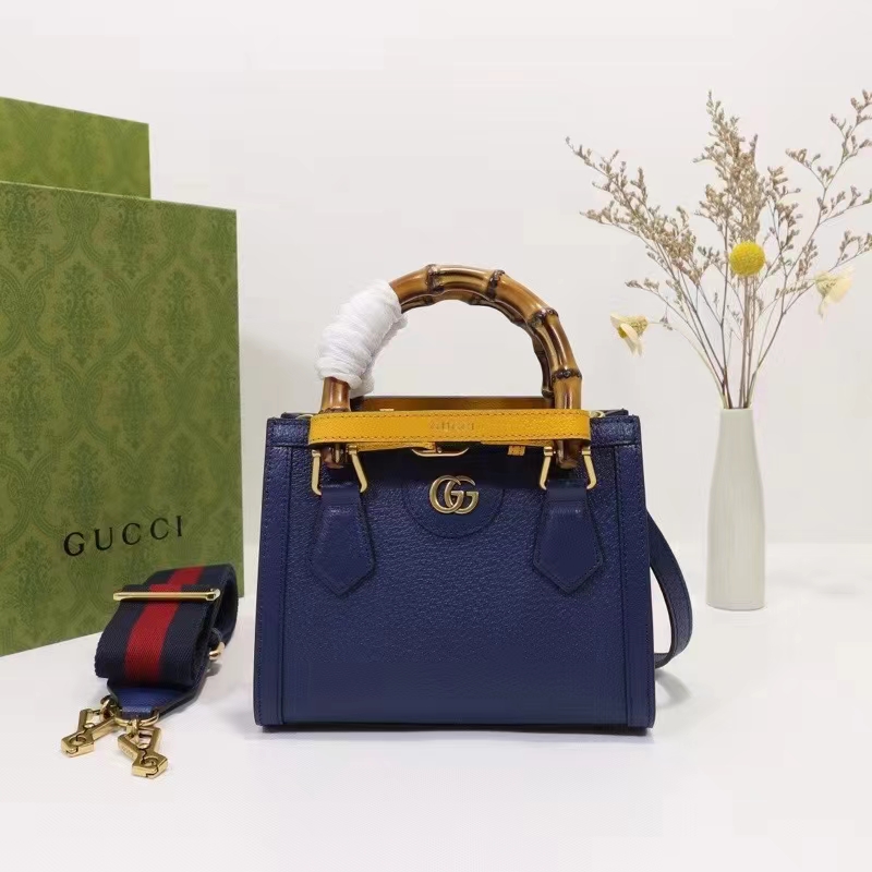 Gucci GG Women Diana Mini Tote Bag Royal Blue Leather Double G
