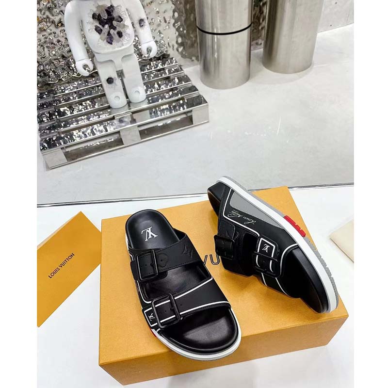 Louis Vuitton LV Unisex Trainer Mule Black Mix Materials Anatomic Insole Initials