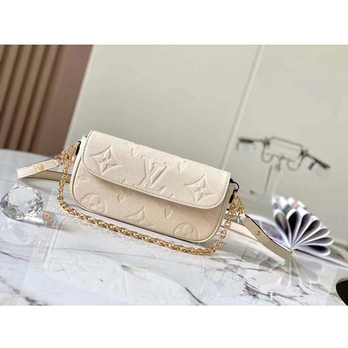 Louis Vuitton Women LV Wallet On Chain Ivy Cream Monogram Embossed Supple Grained Cowhide Leather