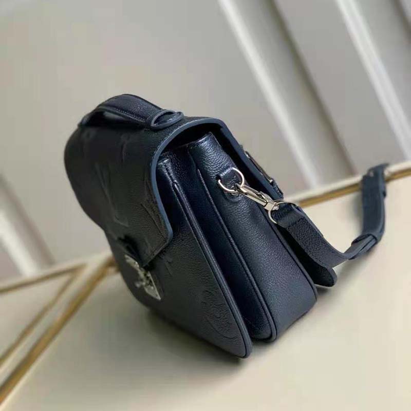 Louis Vuitton LV Women Pochette Metis Bag Navy Nacre Embossed Grained Cowhide Leather
