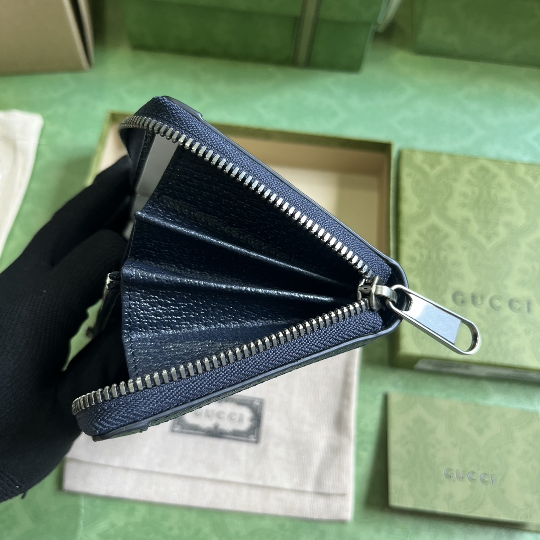 Gucci Unisex Ophidia GG Zip Around Wallet Blue Dark Blue GG Supreme Canvas