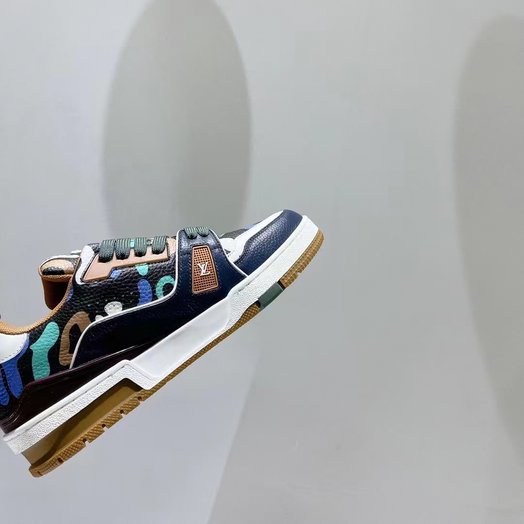 Louis Vuitton Unisex LV x YK LV Trainer Sneaker Khaki Green Camouflage-Printed Canvas Grained Calf