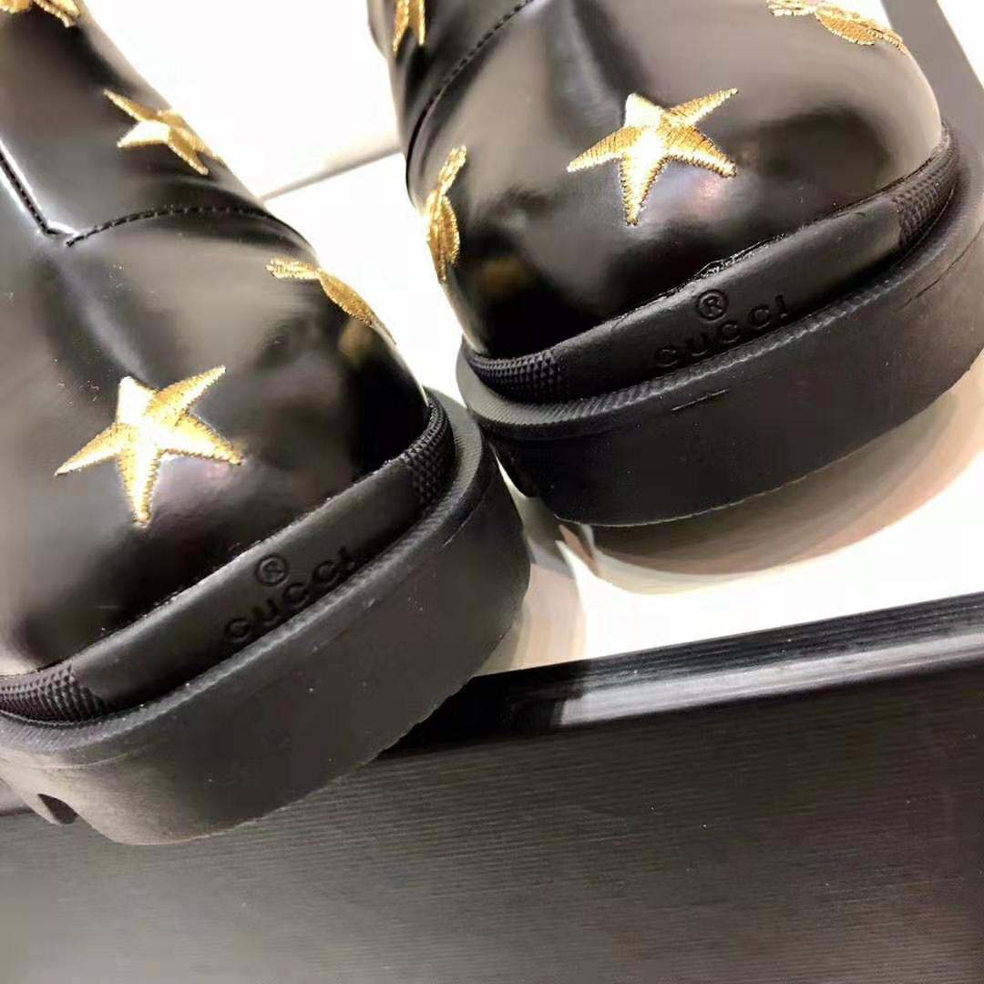 Gucci Women Gucci Embroidered Leather Ankle Boot with Belt in Black leather 6 cm Heel