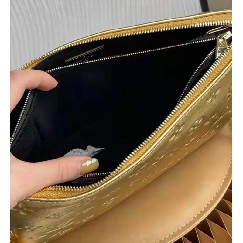 Louis Vuitton LV Women Coussin PM Gold Monogram-Embossed Puffy Lambskin Calfskin
