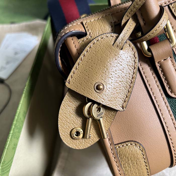 Gucci Unisex GG Mini Top Handle Bag Double G Light Brown Smooth Leather